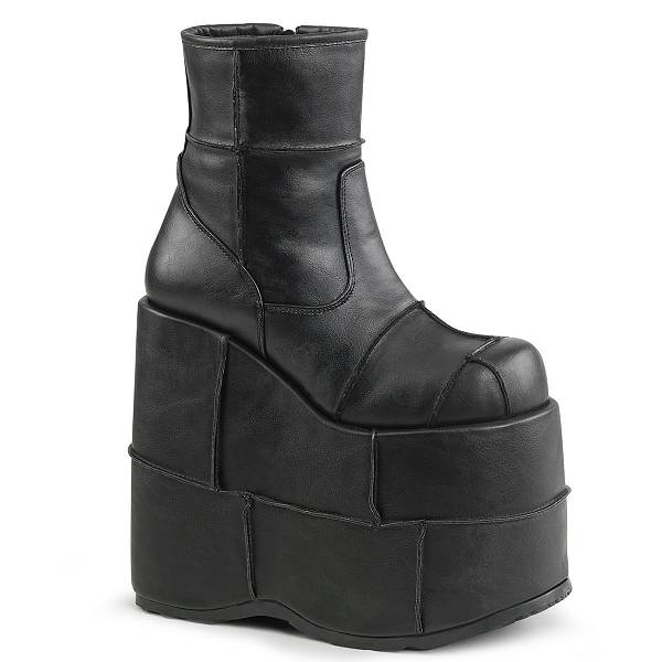 Demonia Stack-201 Black Vegan Leather Stiefel Herren D519-784 Gothic Plateaustiefel Schwarz Deutschland SALE